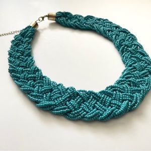 Braided Beaded Necklace in Turquoise Blue